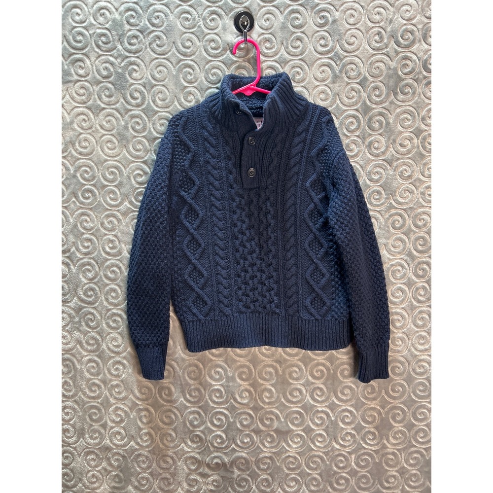 Kids Navy Blue Cable Knit Mock Neck Button Sweater Size 6-7